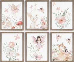 6er Set Gartenfee und Wildblumen aesthetic Prints Posters and prints Canvas painting Wall Art Pictures For kids room Home Decor
