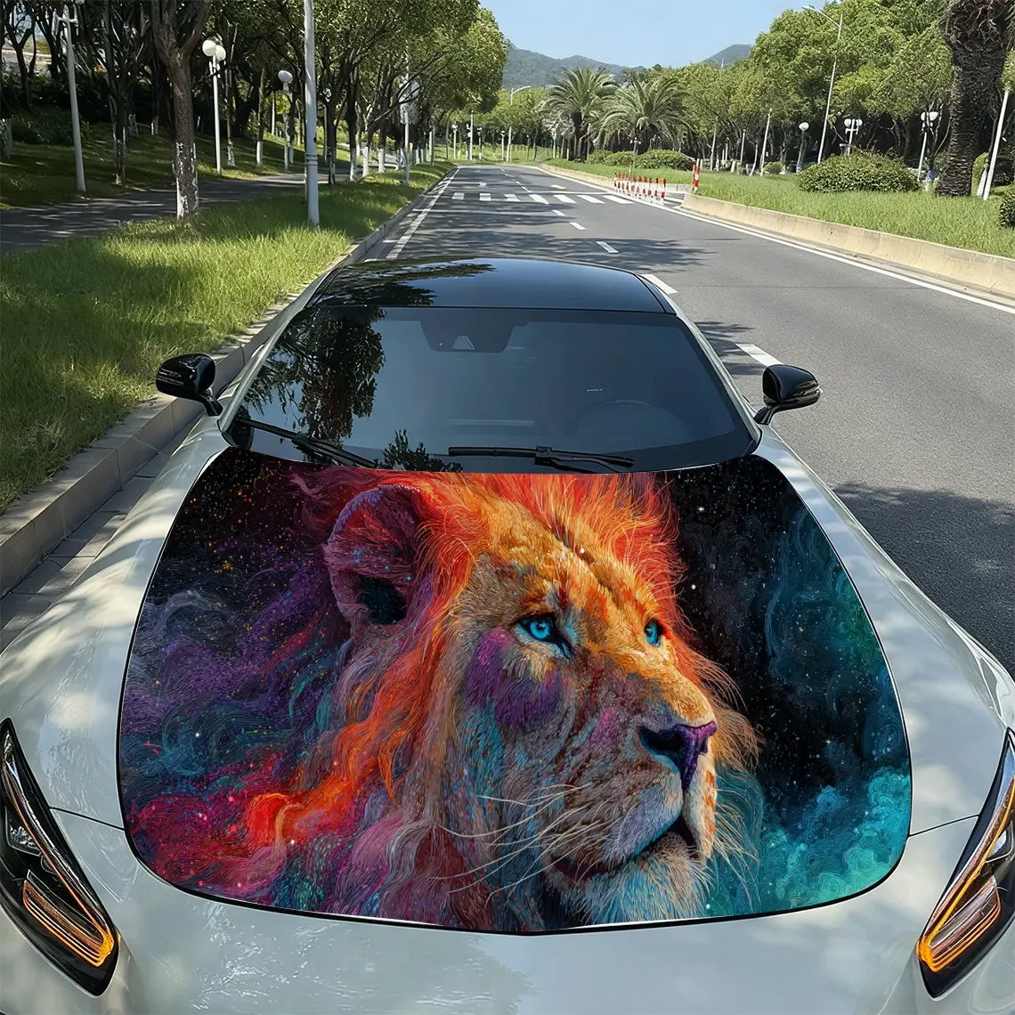 

Cosmic Lion Color Creative PVC Car Hood Wraps, Self-Adhesive Waterproof Car Bonnet Decal Sticker, Car Decoration Protection Stic