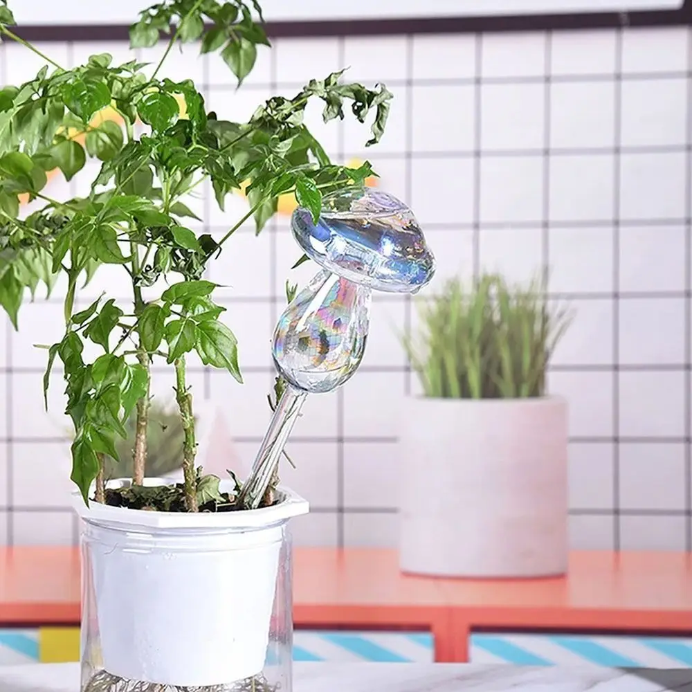 Mushroom Shape Plant Watering Glass Globes Glass Self Watering Mushroom Automatic Watering Device Rainbow