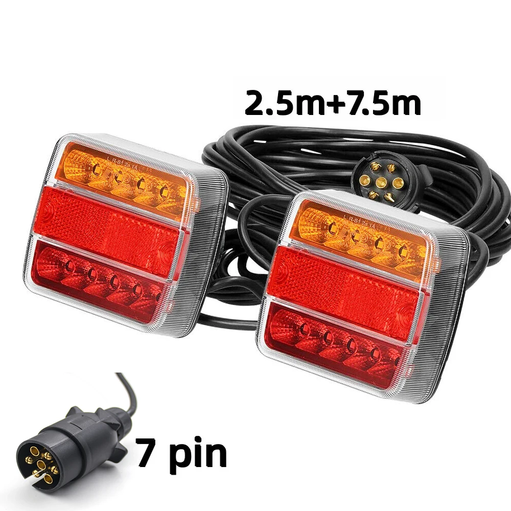 

2x Rear Trailer Towing Tail Light 12V 10m LED Trailer 7 Pin Universal Brake Stop Lamp License Number Plate Reflector Waterproof