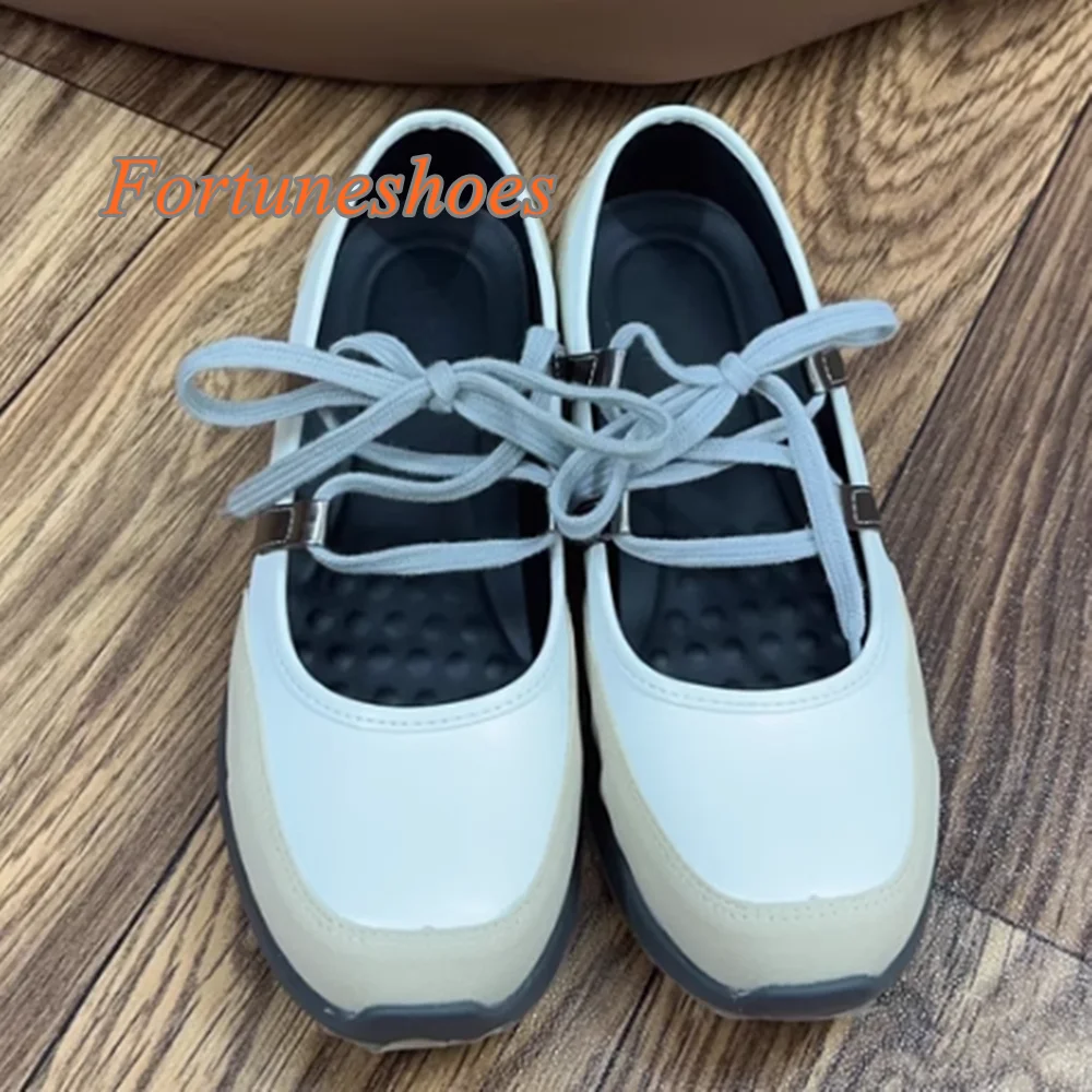 Round Toe Shallow Patchwork Flat Sole White Cross Tied Hollow Sports Shoes Fashion Casual 2025 New Arrivals Summer/spring Shoes