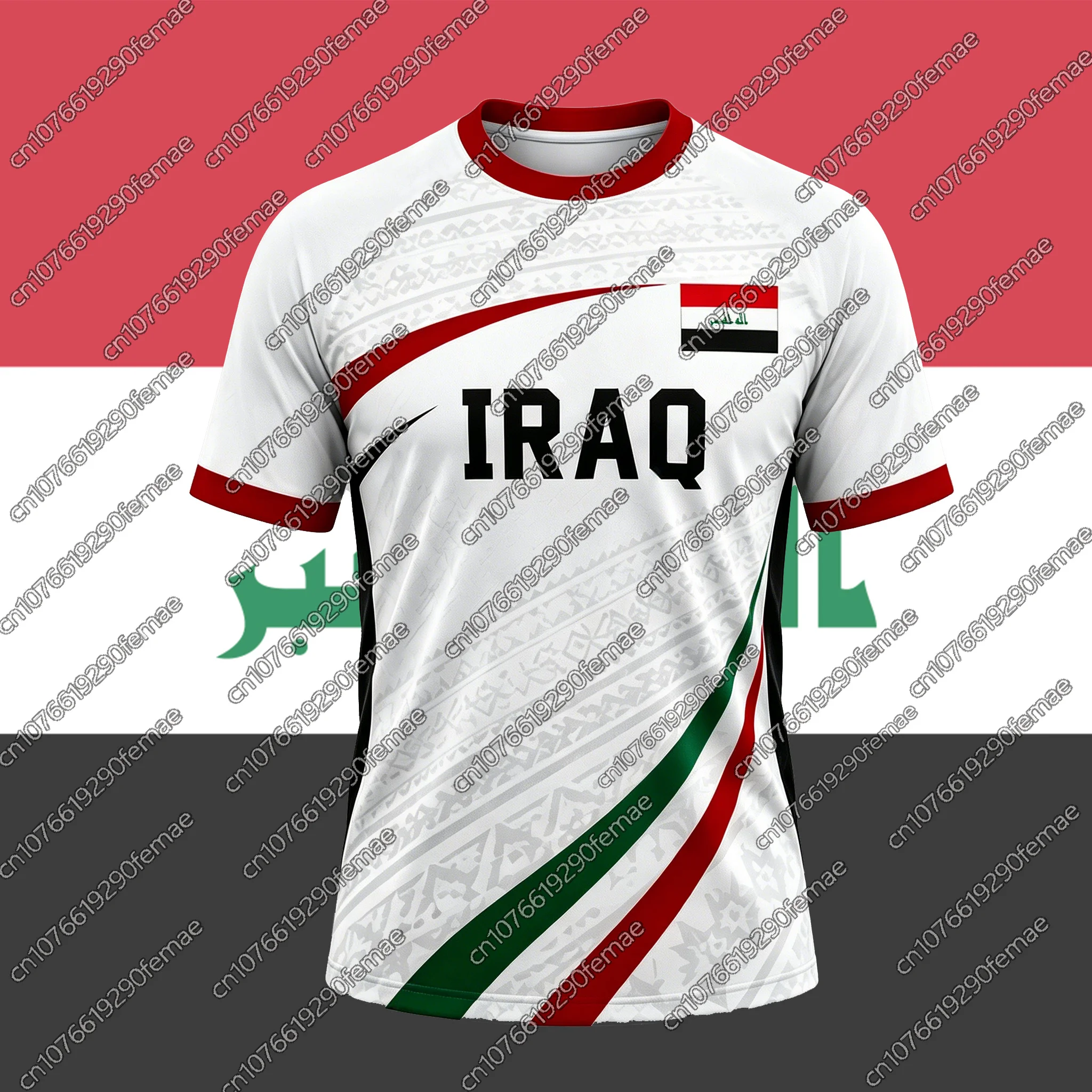 2026 Neues Sommer-Fußballtrikot im Irak-Stil Rot Schwarz Grün für Herren Damen Sport-T-Shirt Jungen Mädchen Alltags-Wander-Kletter-Oberteil