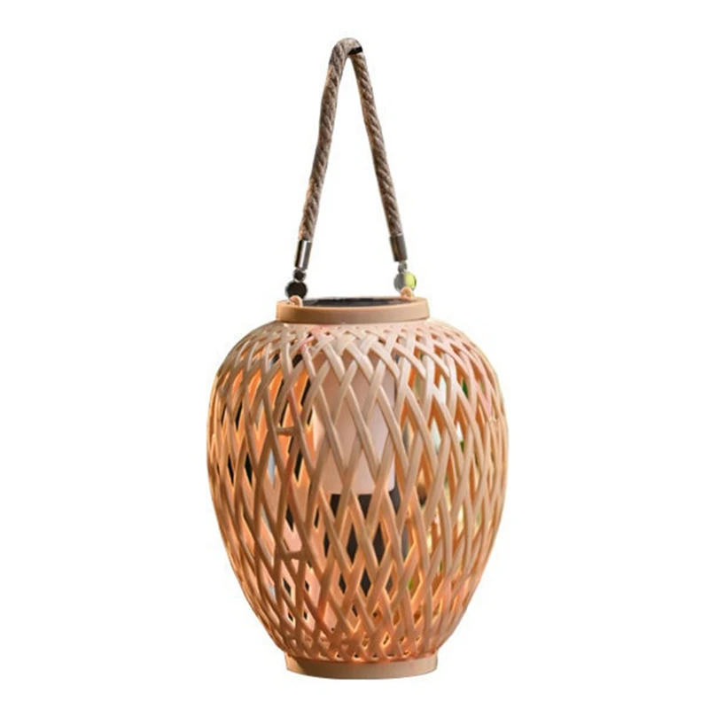 Outdoor Solar Imitation Rattan Lantern Courtyard Balcony Garden Decoration Candle Lights Atmosphere Bamboo Chandelier