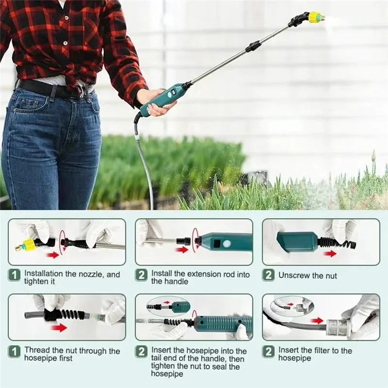 

AONEQ-Portable Electric Sprayer Telescopic Wand For Watering Plants Fertilizing Lawn 3 Mist Nozzles High-Pressure Sprinkler