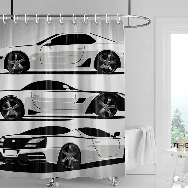 

Car Pattern Shower Curtain Waterproof Bathroom Partition Curtain Bathroom shower curtain hooks