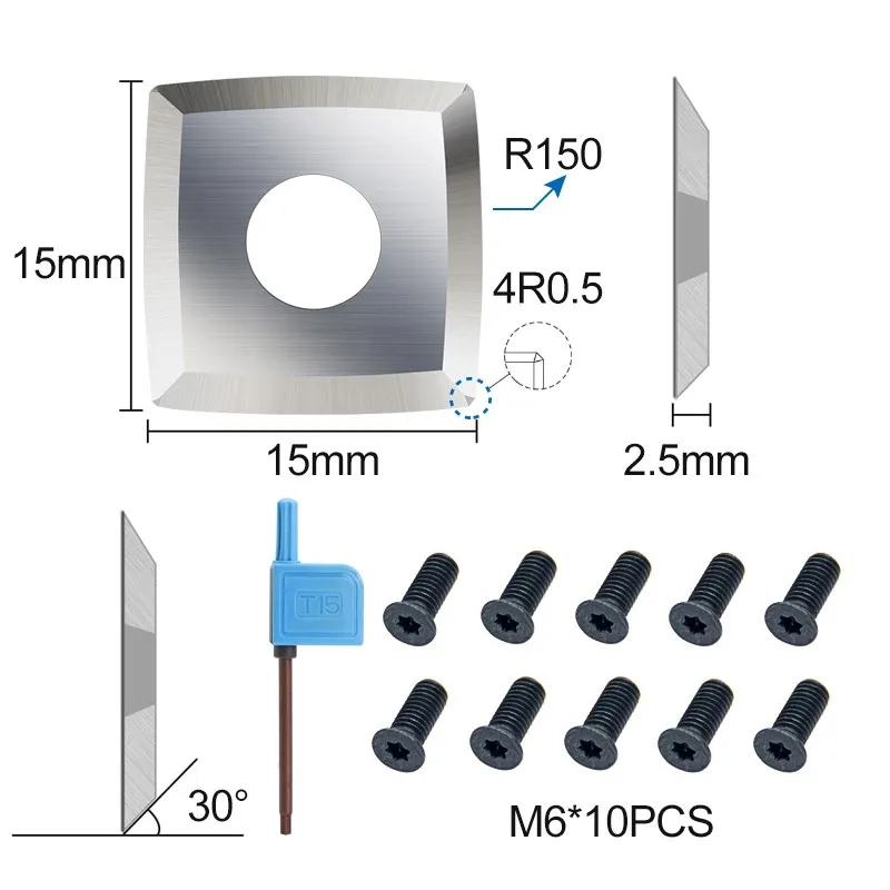 超硬カッターインサート15x 15x2.5 4r0.5 6 \