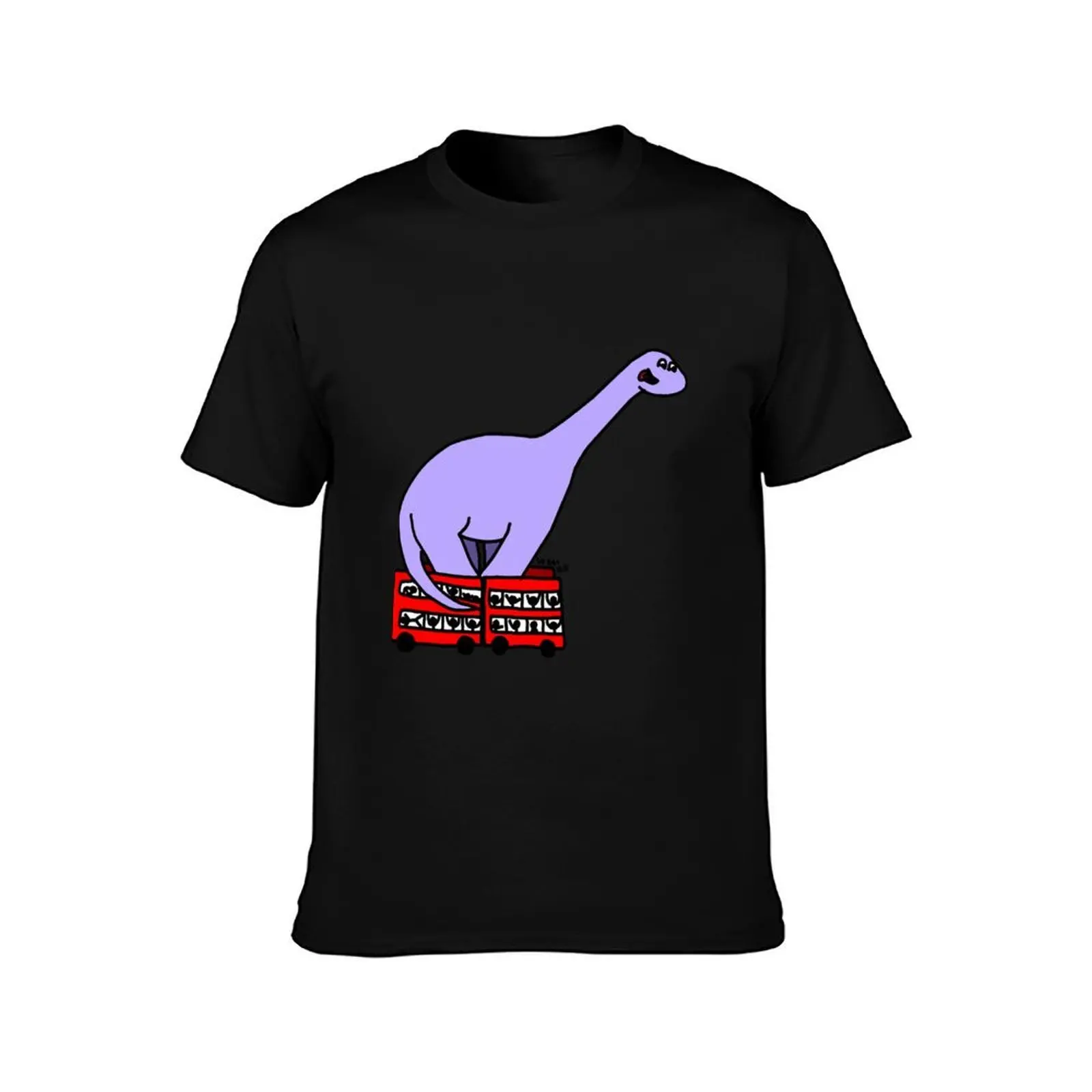 Dinosaur on 4 Double Decker Buses T-Shirt Large Size Loose Casual Tee T-Shirt