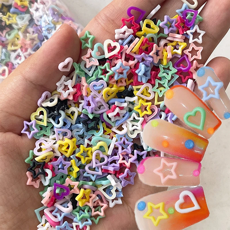 

50pcs Macaron Hollow Love Star Nail Art Charms 3D Mixed Resin Cute Love Heart Star Kawaii Bulk Manicure Decoration Parts Accesso