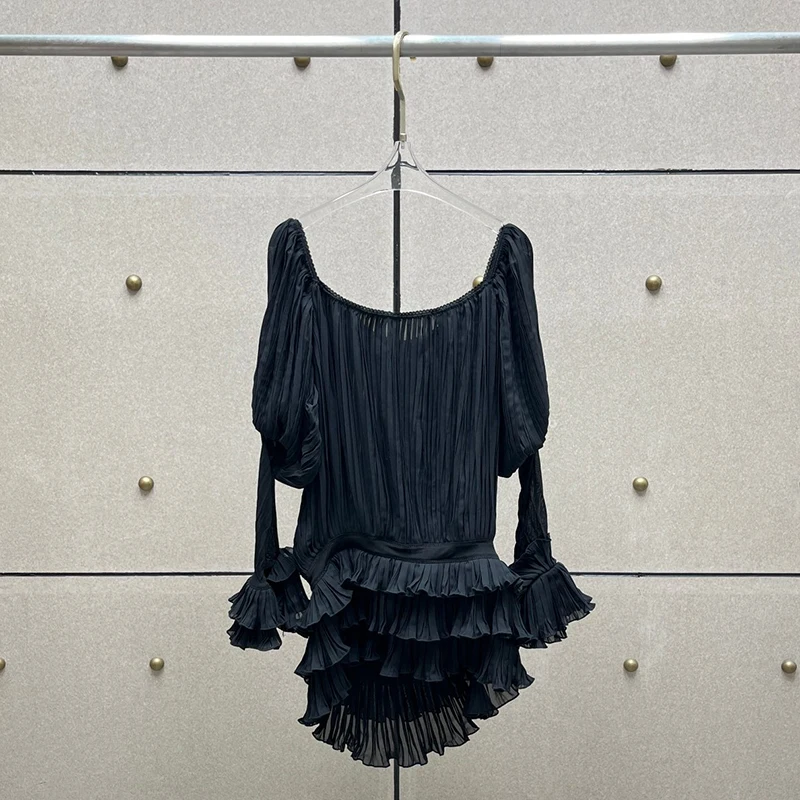 Dameskleding Y2K herfst en winter halternek off-the-shoulder geplooide damestop met lange mouwen en één schouderjurk 2025 nieuw