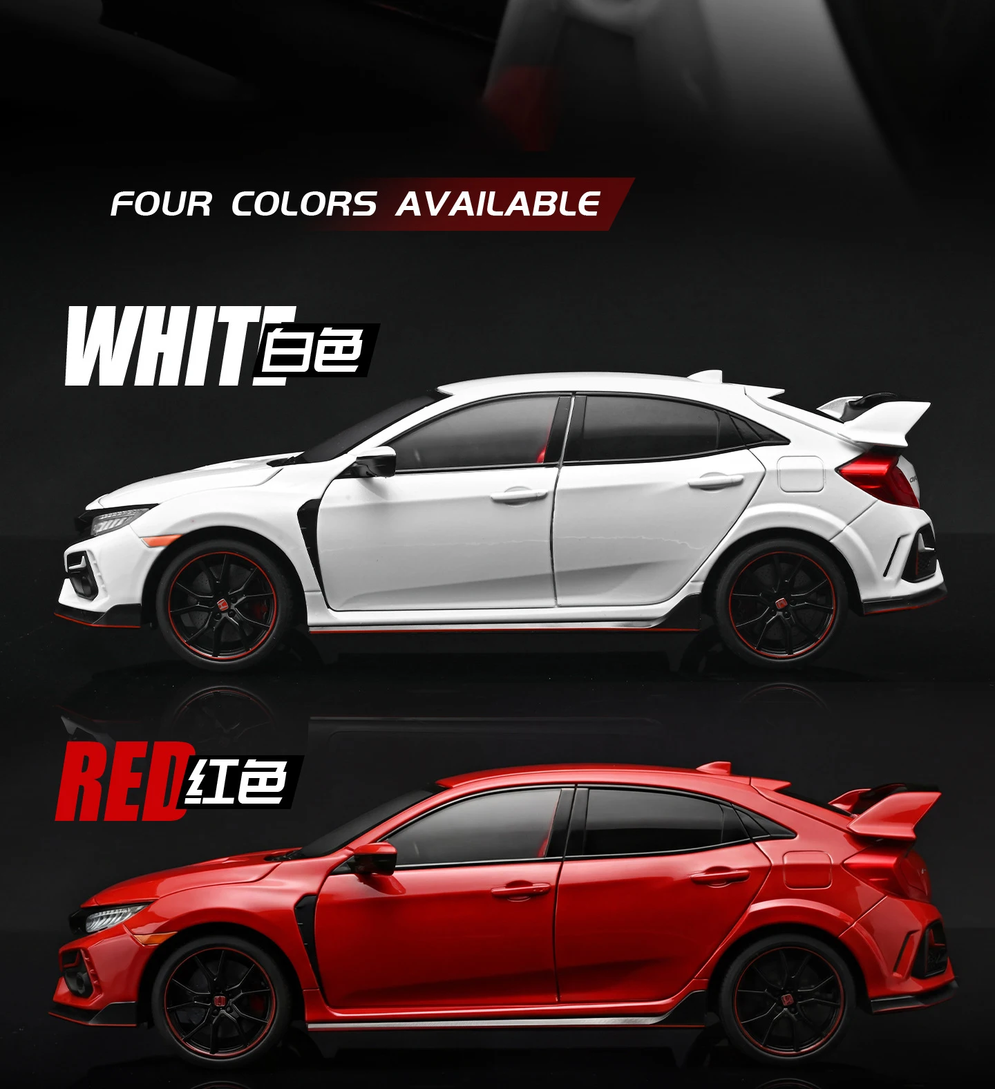 Large Size 1:18 HONDA CIVIC TYPE-R FK8 Hatchback Alloy Sports Car Model Diecasts Metal Track Racing Car Vehicles Model Kids Gift