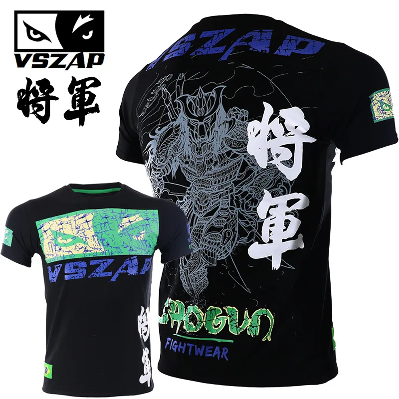 BJJ Rash Guard Vszap Mens Jiu Jitsu MMA Compression Top Fightwear Short Sleeve Combat Boxing Training Muay Thai T Shirt S-4XL