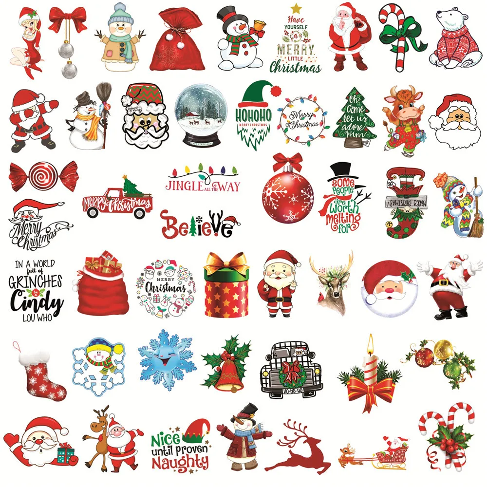 100Pcs Aesthetic Christmas Stickers Santa Claus Christmas Tree Cartoon Cute Decals for Scrapbook Greeting Cards Xmas Gift