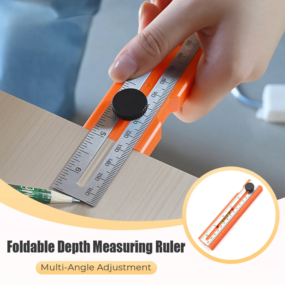 

Multi-role Foldable Depth Measuring Ruler Woodworking Multi-angle Marking Ruler Adjustable Positioning Scribing Protractor Tools
