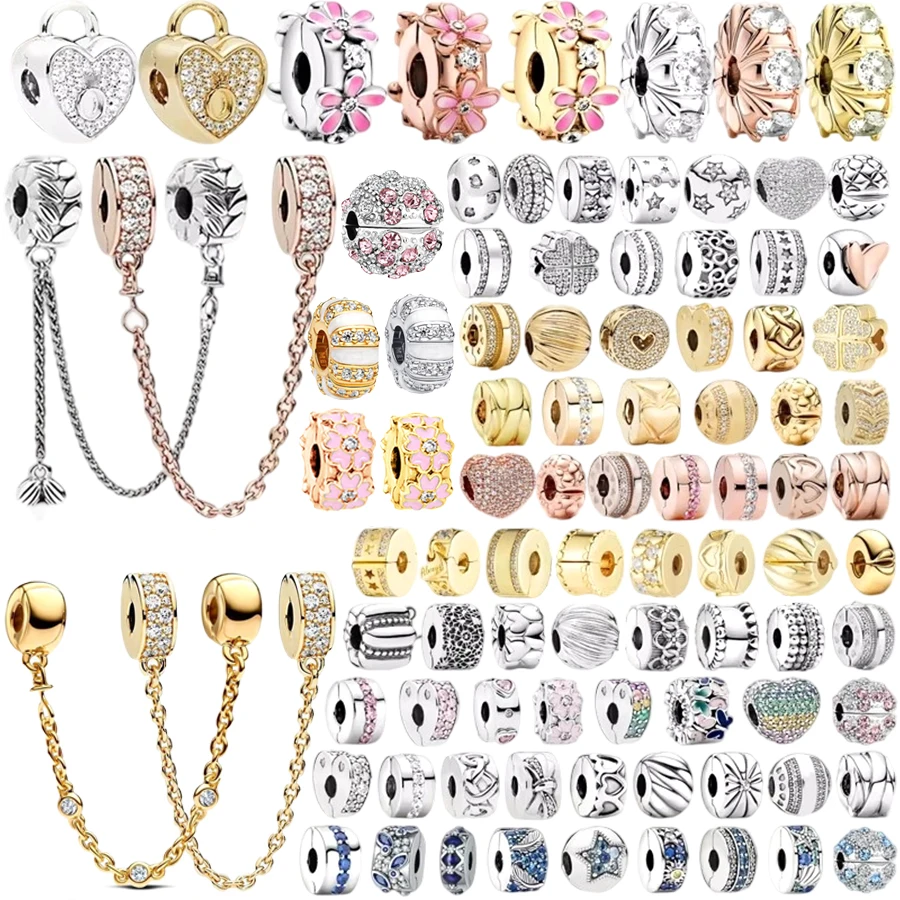 

Лидер продаж DIY Fine Sparkling Sunburst Clip, розовая ромашка с цветком и защитной цепочкой, подвеска из бисера, подходит для оригинального серебряного браслета, ювелирных изделий