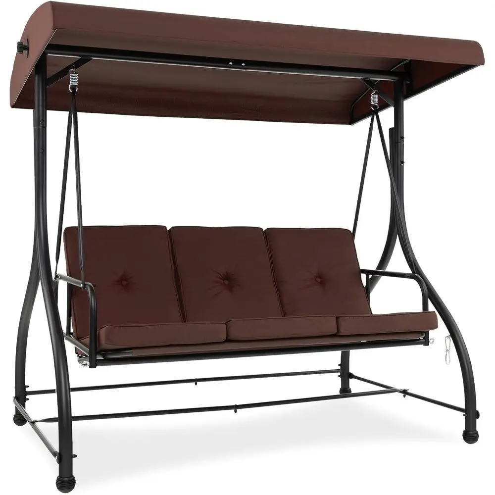 

3 Seat Outdoor Porch Swing, 2-in-1 Swing Glider with Adjustable, Removable Cushions, Foot Pad, Curved Handrails, Outdoor Swing o