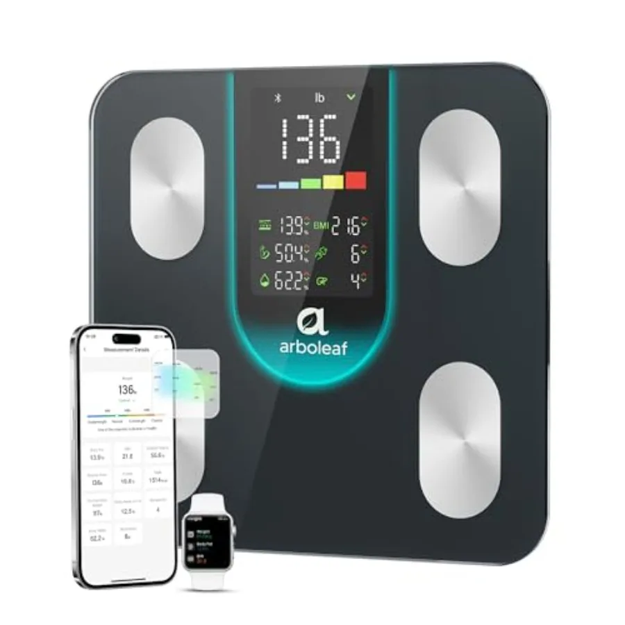 

Smart Scale for Body Weight and Fat, High-Precision Digital Bathroom Scale with 4-Electrode BIA, 7-in-1 Display for BMI Body Fa
