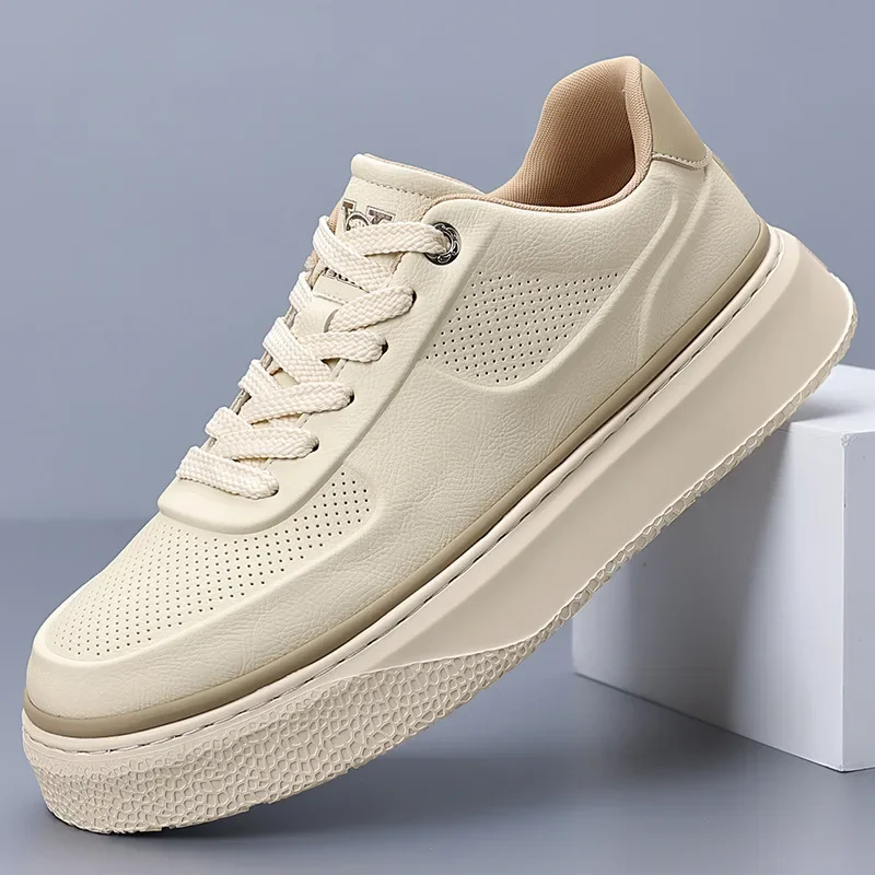 

Men's Thick Bottom Breathable Driving Shoes Fashionable Punching White Sneakers Spring Summer New Arrival Casual Sport Shoes