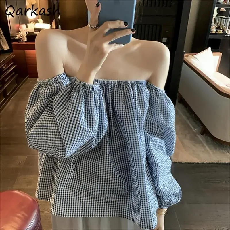 

Блузки женские с разрезом на шее в клетку, винтажный японский стиль, свободные летние простые универсальные праздничные повседневные женские милые одежды для колледжа