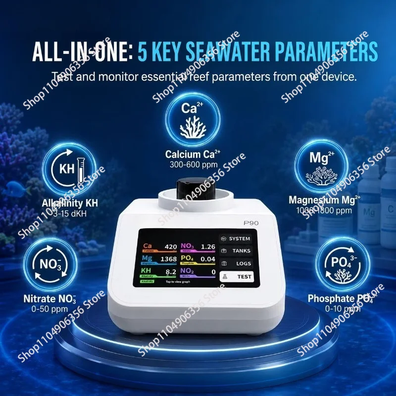 P90 multi-parameter seawater analyzer, suitable for coral reef aquarium, coral tank water testing Ca Mg KH NO3 PO4