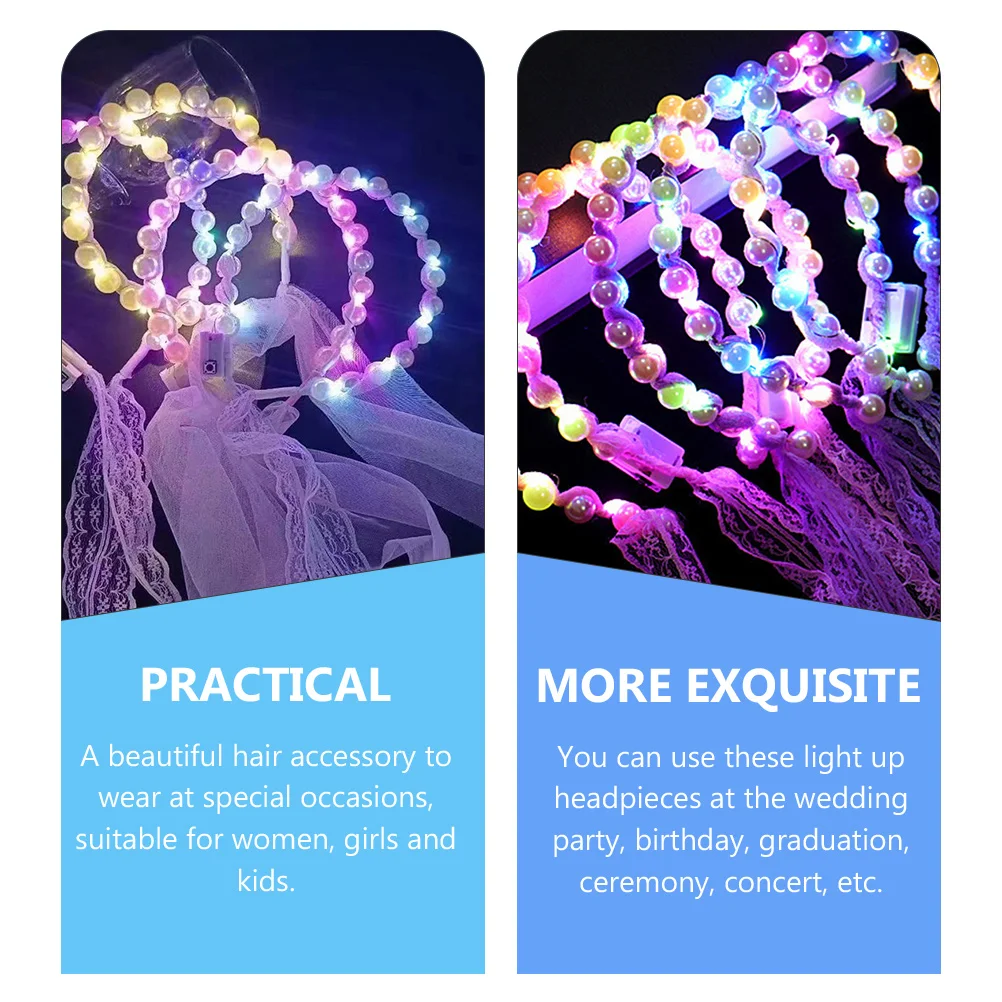 

5 Pcs Headband Luminous Pearl Hair Bands for Wedding Hairband Girls Colorful Costume Headbands Bride
