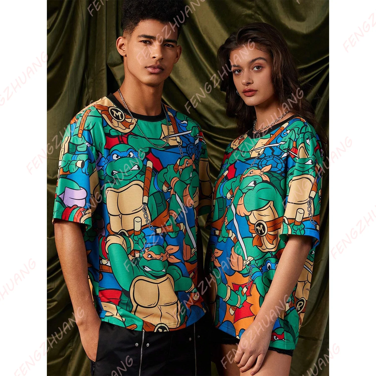 Camiseta con estampado animado para adolescentes Mutant NinJA Turtles X SHEIN, camisetas Unisex de verano, gran oferta, camisetas informales caprichosas