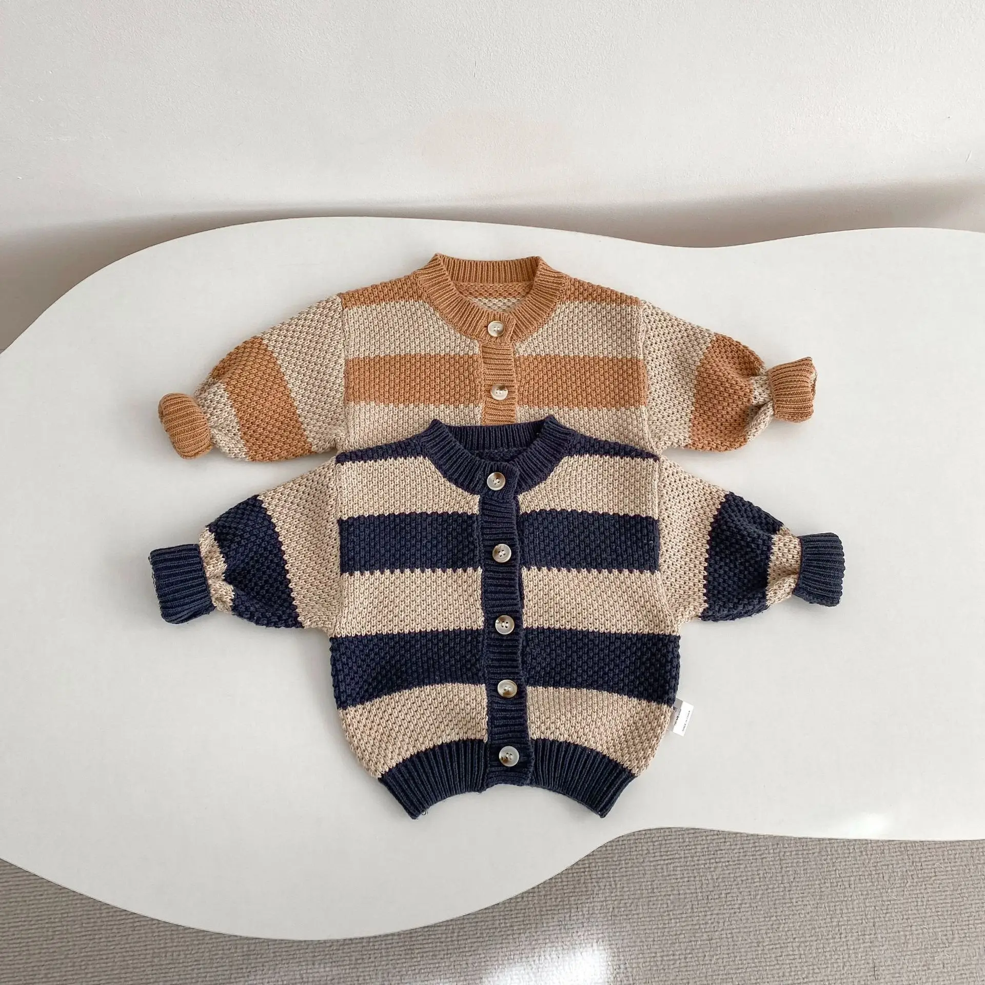 2026 Spring New Baby Long Sleeve Knitted Cardigan Girls Sweater Coat Cotton Toddler Boys Casual Striped Jacket Infant Clothes