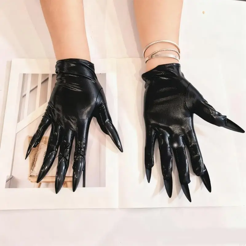 Elastic Magics Show Gloves Long Fingernails Detail Costume Event for Halloween Party 