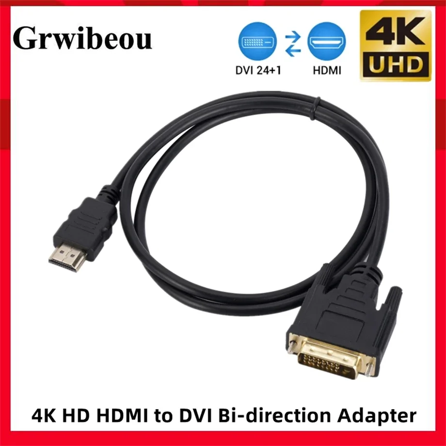 HDMI-compatible to DVI Cable Male 24+1 DVI-D Male Adapter Gold Plated 4K for HDTV DVD LCD Projector PlayStation 4 PS4/3 TV BOX