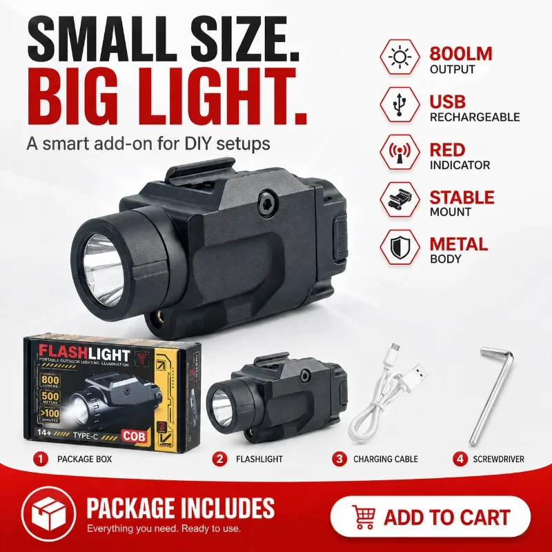 Rechargeable Hobby Model Under Mount Illuminator 800LM Lamp Built-in Red Indicator 20mm Clamp Base