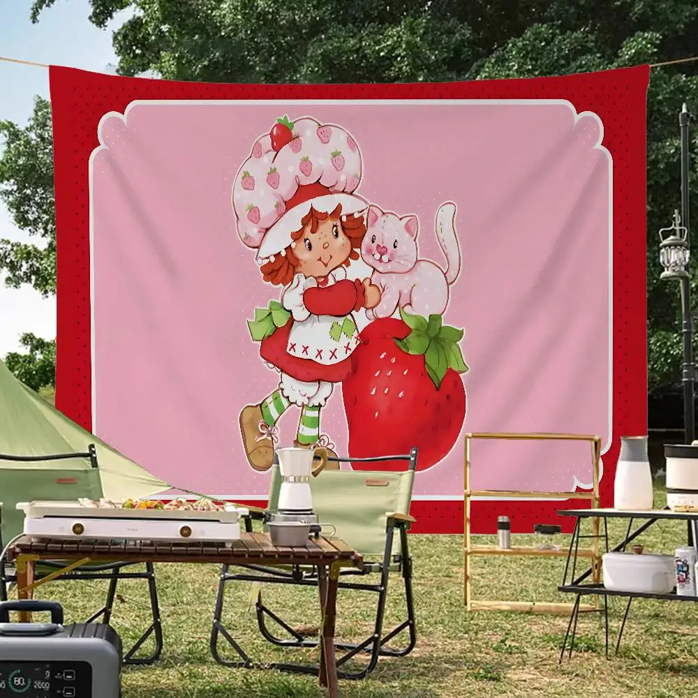 S-Strawberry Cute S-Shortcake-S Creative Pattern Hanging Flag Polyester Printed Banner Hand Pulled Flag