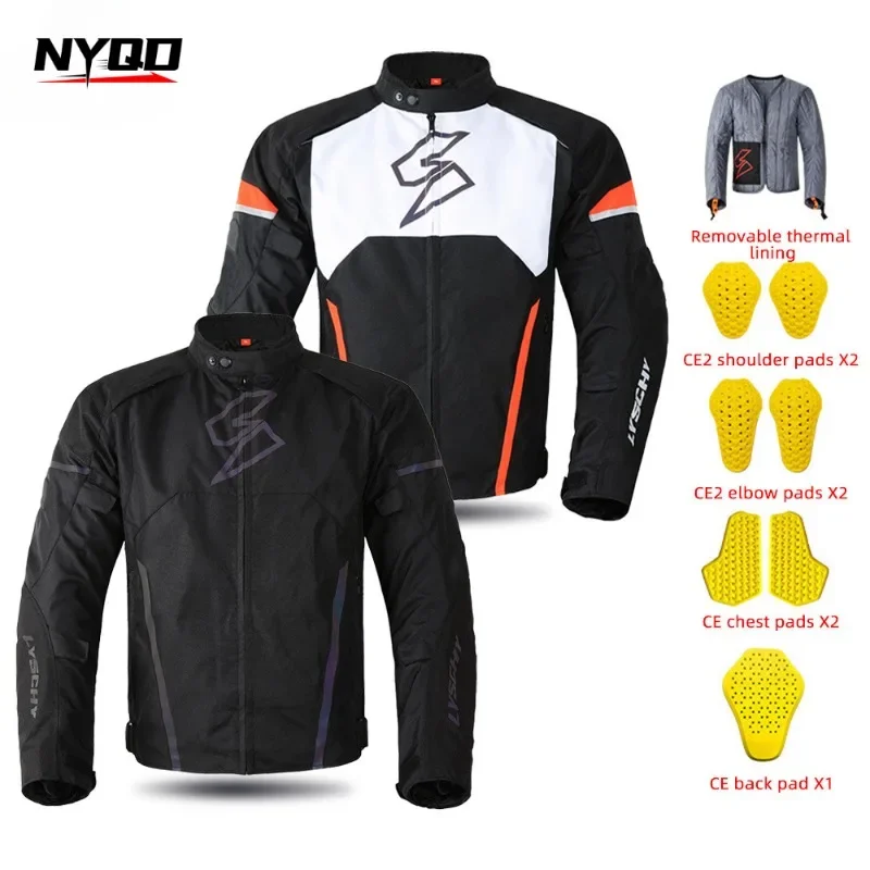 LYSCHY Motorcycle Jacket Men Women Autumn Winter Waterproof Windproof Warm Moto Jacket CE Anti-fall Motocross Jacket Rally Suit