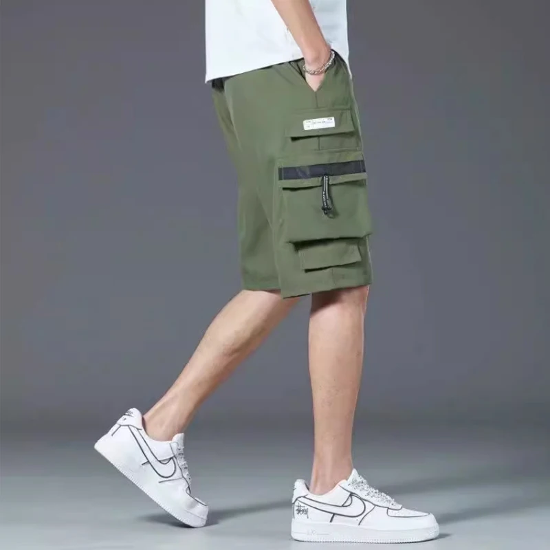 Black cargo shorts men\'s summer thin style high street brand loose large size pants