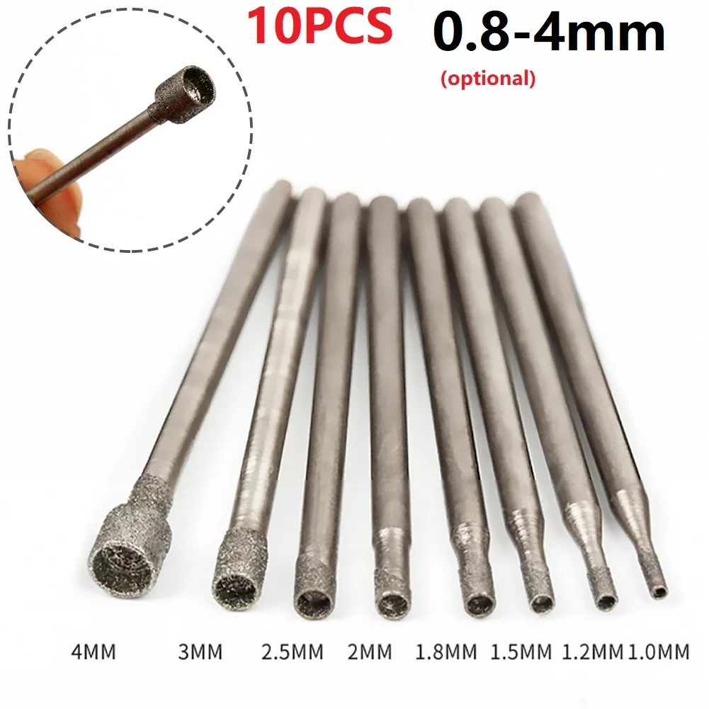 10 pz 0.8-4mm Rotary Diamond Burr Core Drill Bit incisione 2.35mm gambo per piastrelle di vetro rettifica testa cava utensili elettrici rotanti