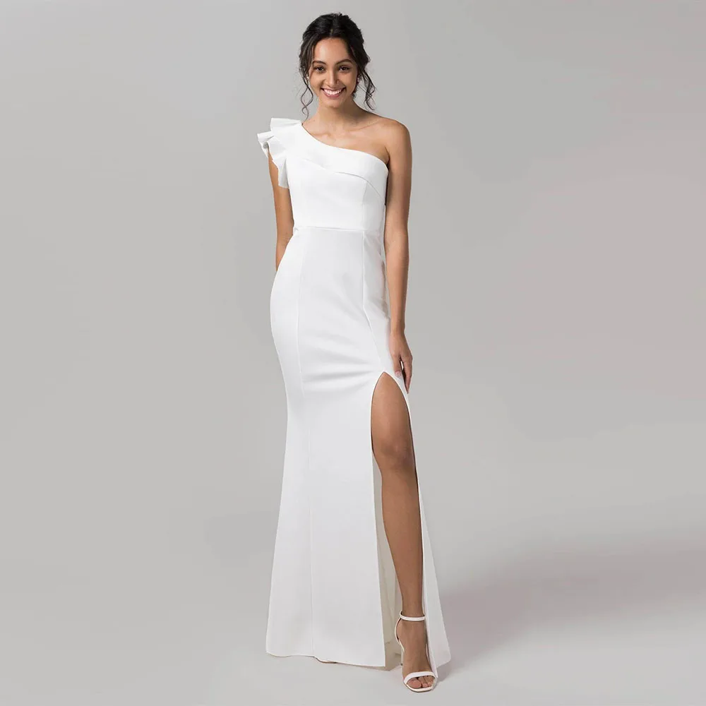 

Великолепное милое бальное платье для свадебной вечеринки по индивидуальному заказу, элегантное облегающее платье подружки невесты с разрезом по бокам на одно плечо, Vestido De Novia