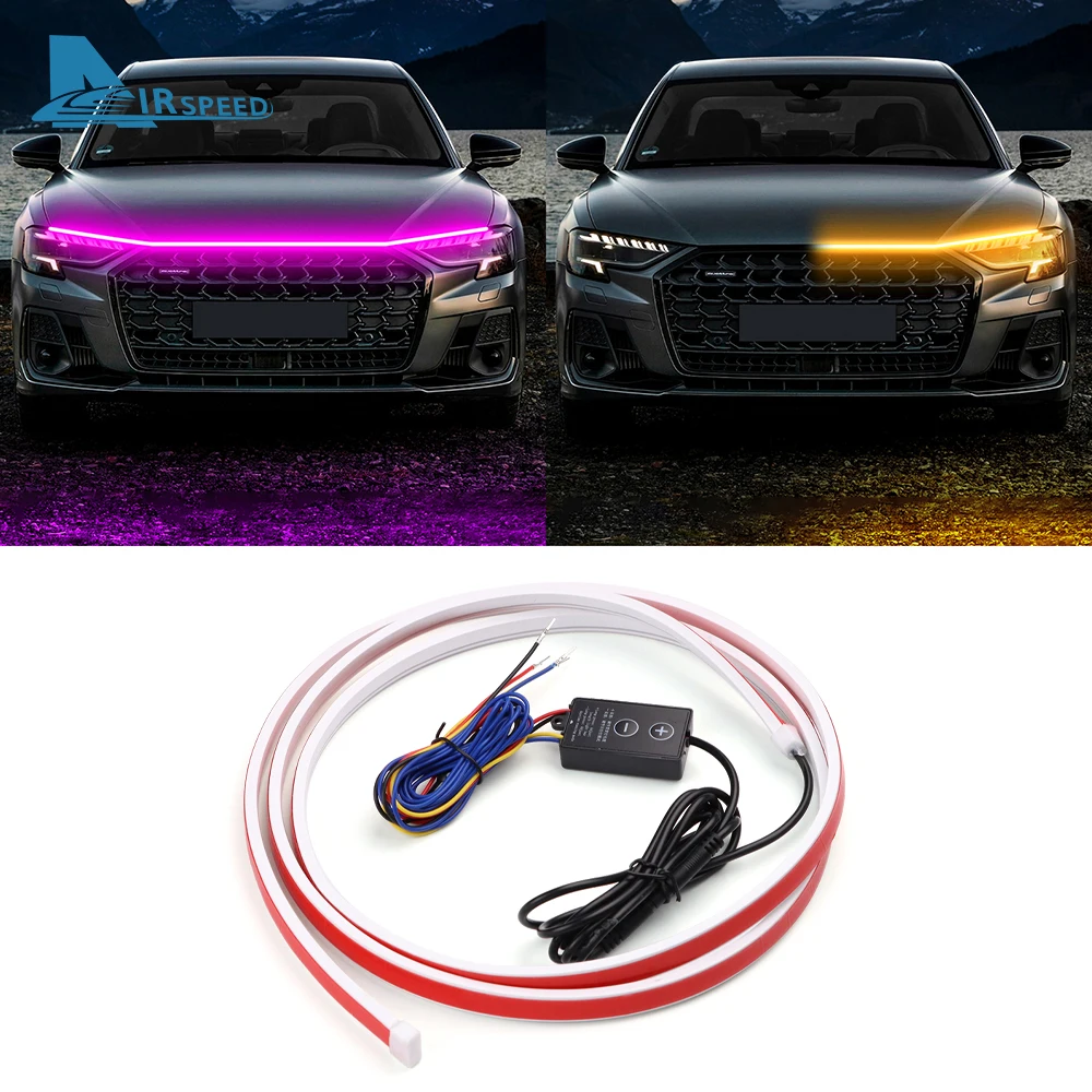 LED Car Hood Light Strip Dynamic With Start Scan Cuttable Ambient Turn Signal Lamp Decorative Auto Daytime Running Light DRL 12V