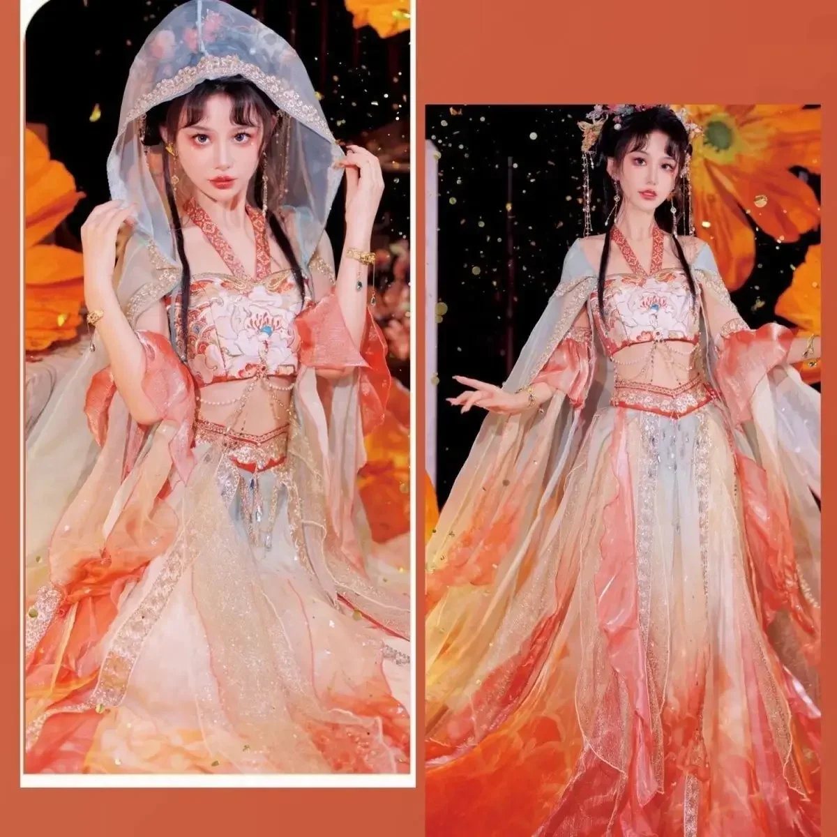 2025 Hanfu Red Silk Koi Fish Exotic Charm Flying Indian Goddess Strapless Hezi Skirt Traveling Shooting Classical Dress view 4