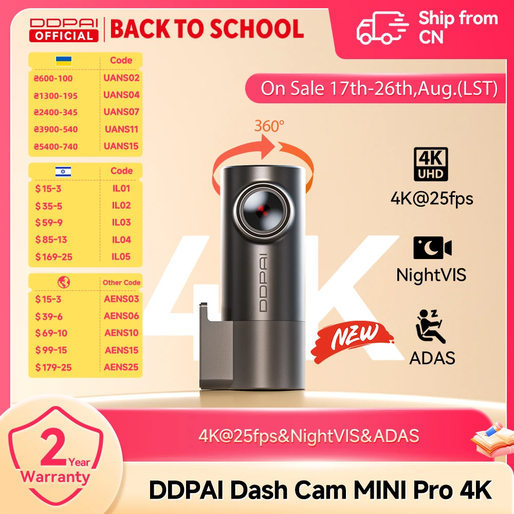 Neue DDPAI MINI Pro 4K Front-Autokamera DVR WDR Superkondensator ADAS Nachtsicht Parküberwachung Videorekorder Autokamera