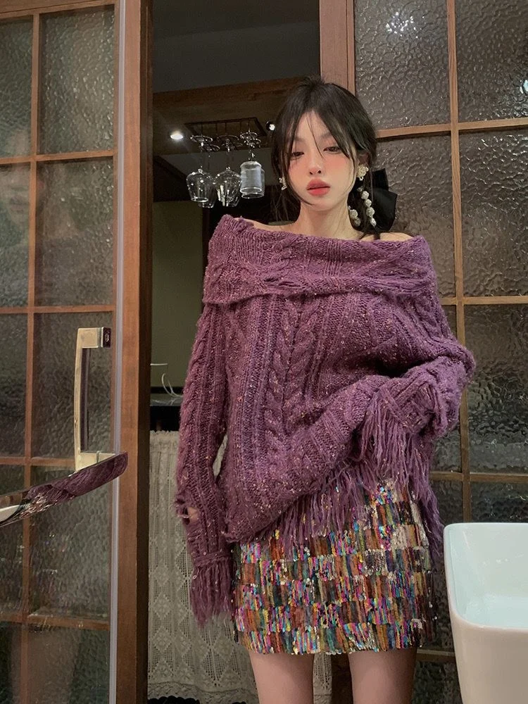 

Autumn/Winter Japanese Hot Girl Y2K Harajuku Style Fragmented Casual Loose Women's Retro Knitted Sweater Millennium Style