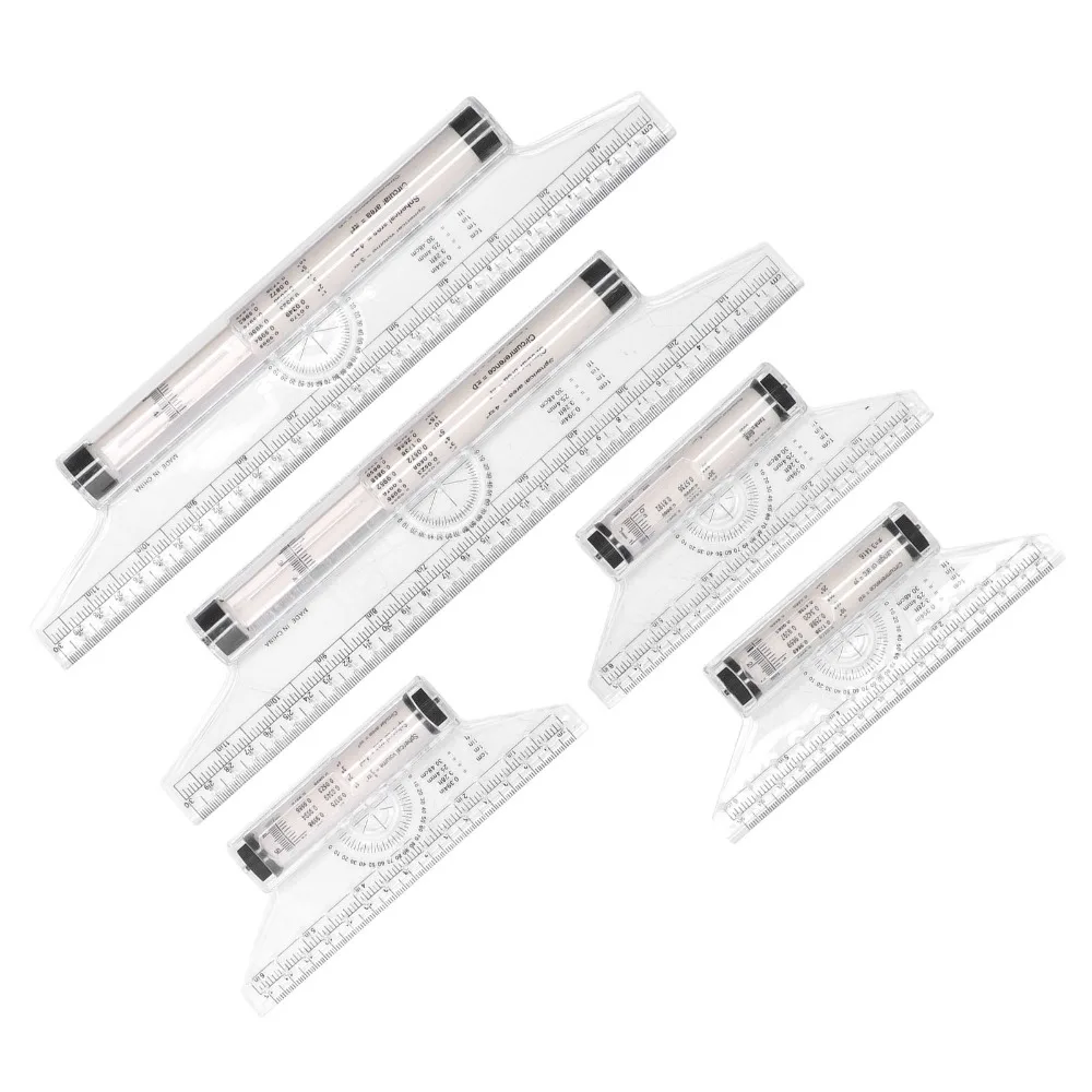 5pcs Durable Clear Scale Rolling Ruler Transparent Design Light Weight Measuring Ruler Drawing Ruler For Drafting