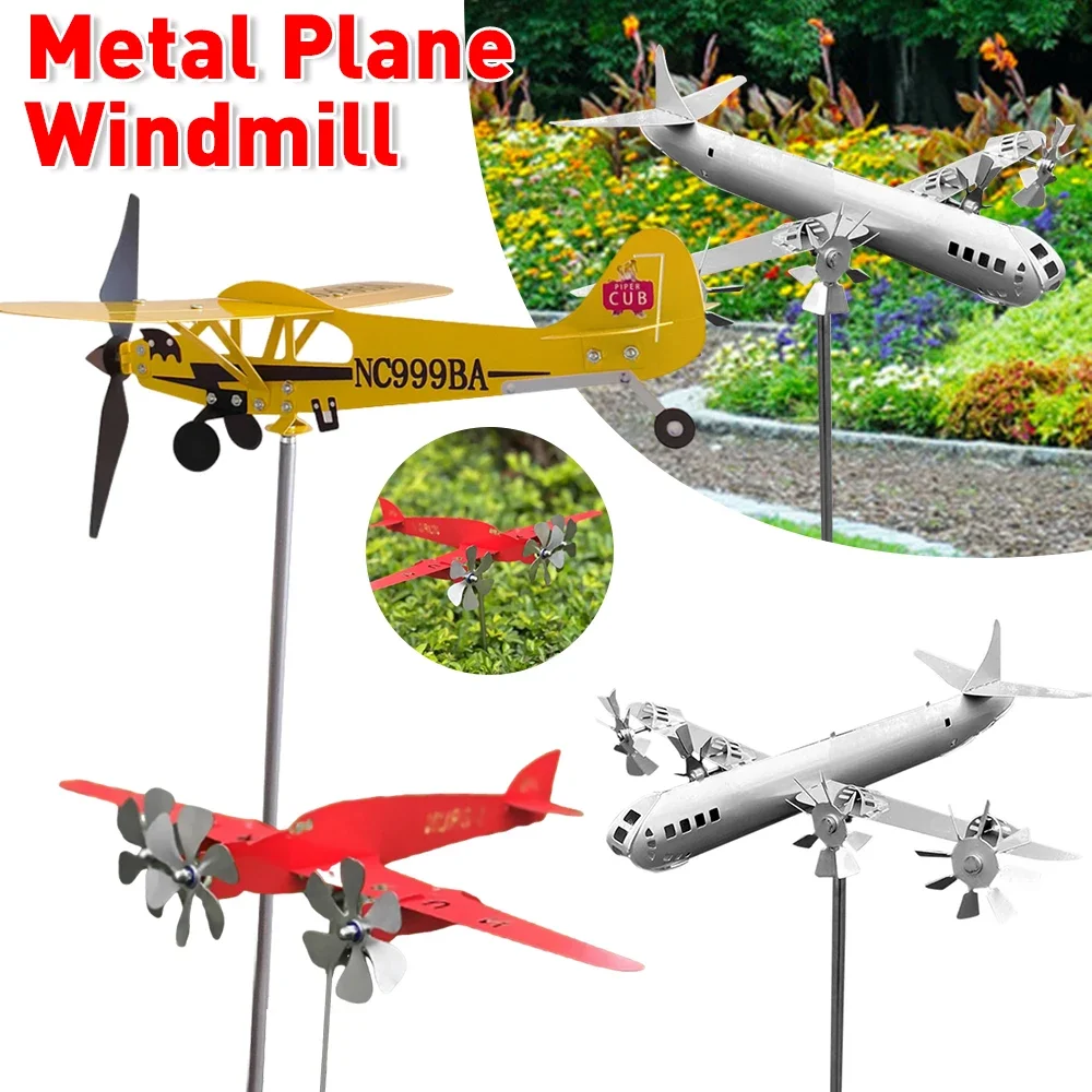 

3D Plane Garden Creative Weather Vane Decoration Metal Windmill Wind Spinner Airplane Anti-corrosion Weatherproof Dutdoor Decor