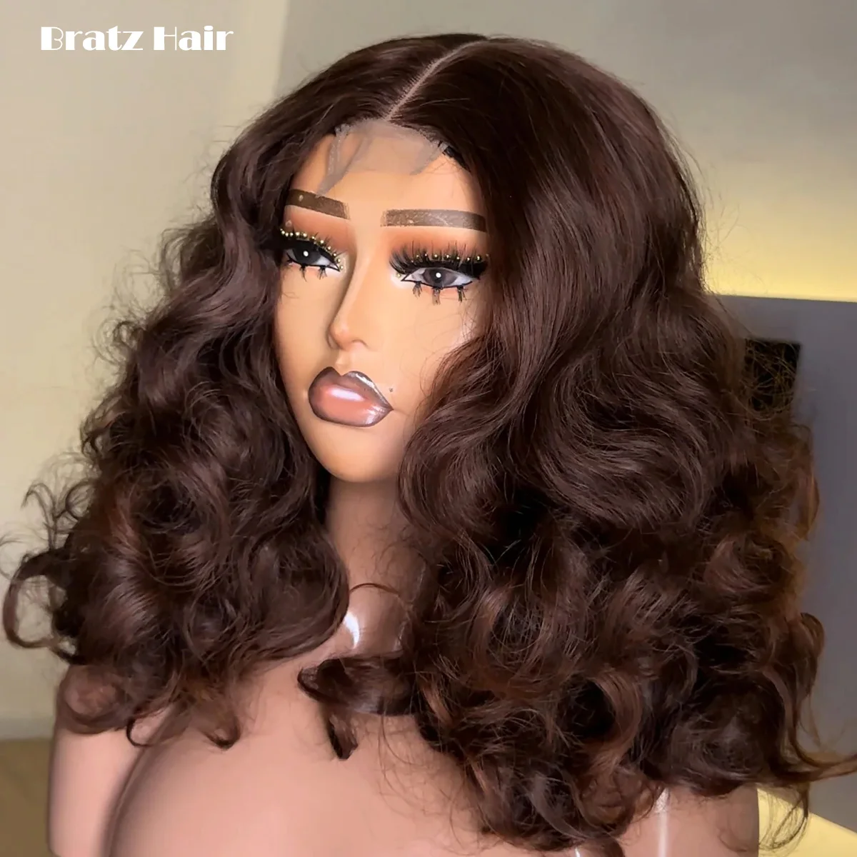 

Brown Glueless Wigs Human Hair Pre Plucked Pre Cut 300% Density Short Brown Wig Wear and Go Loose Body Wave Brown Wig for Woman