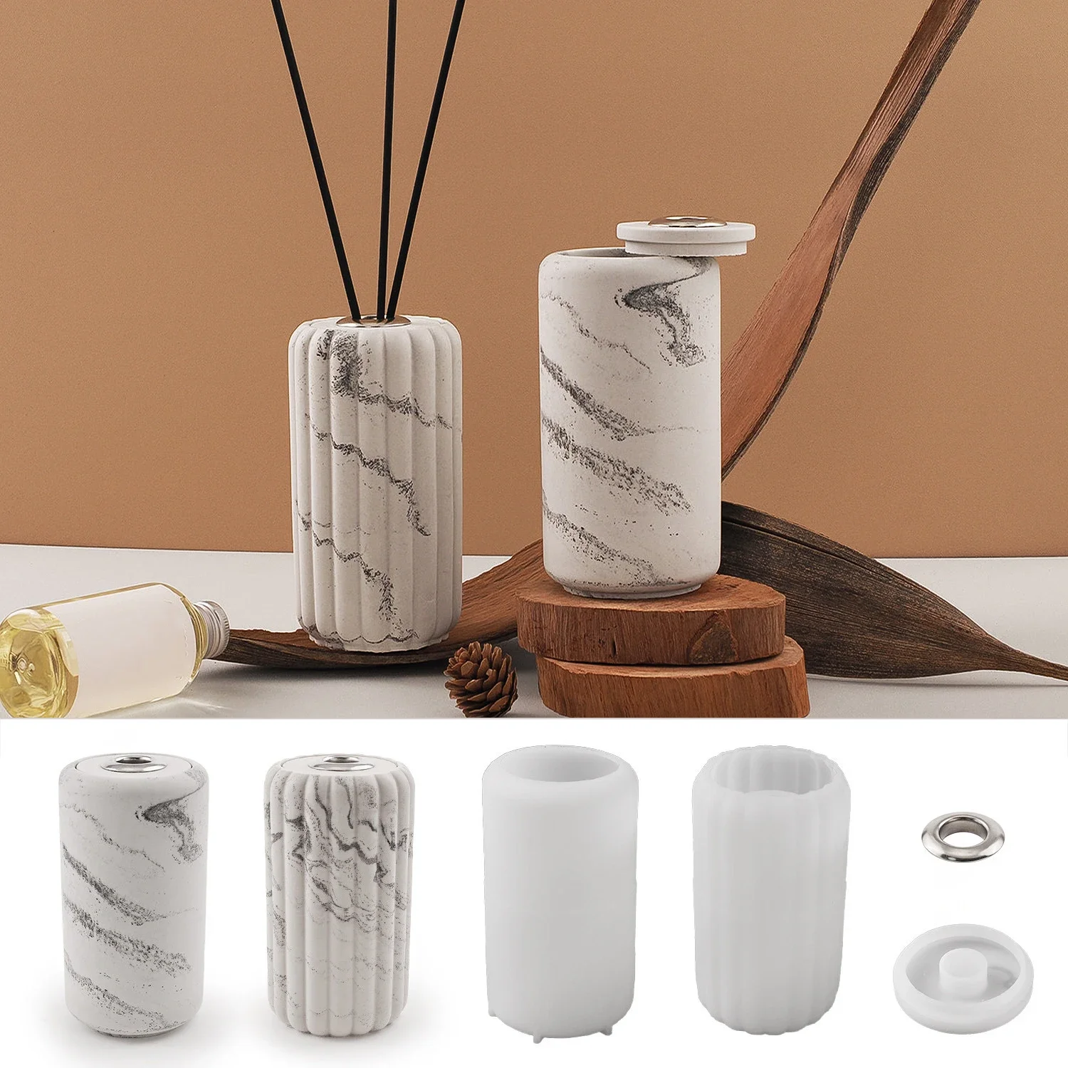 Cylindrical Aromatherapy Vase Mold Stripe Style Aromatherapy Volatile Container Incense Jar Silicone Mold DIY Handmade Home Deco