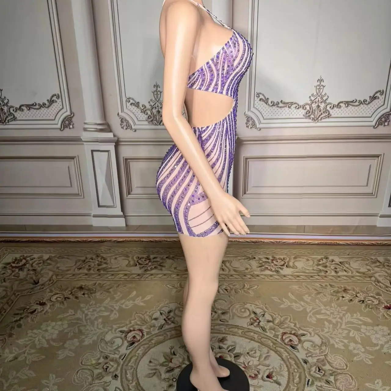 

ZD Evening Blingbling Rhinestones Crystals One shoulder Short Dress Women Elegant Guest Birthday Red Carpet Photoshoot Gown