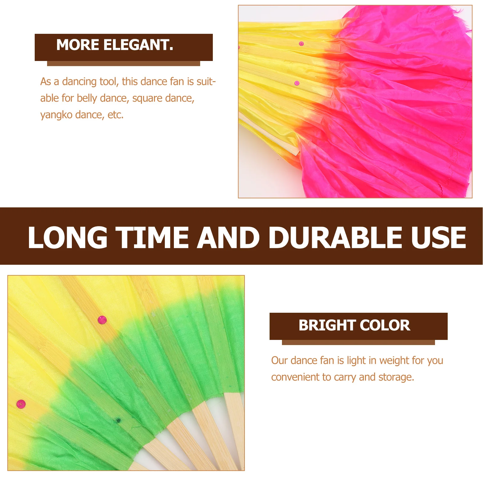

Colorful Dance Fan Premium Bamboo Imitation Silk Folding Fan Wear-Resistant Lightweight for Belly Yangko Square Dance Practice