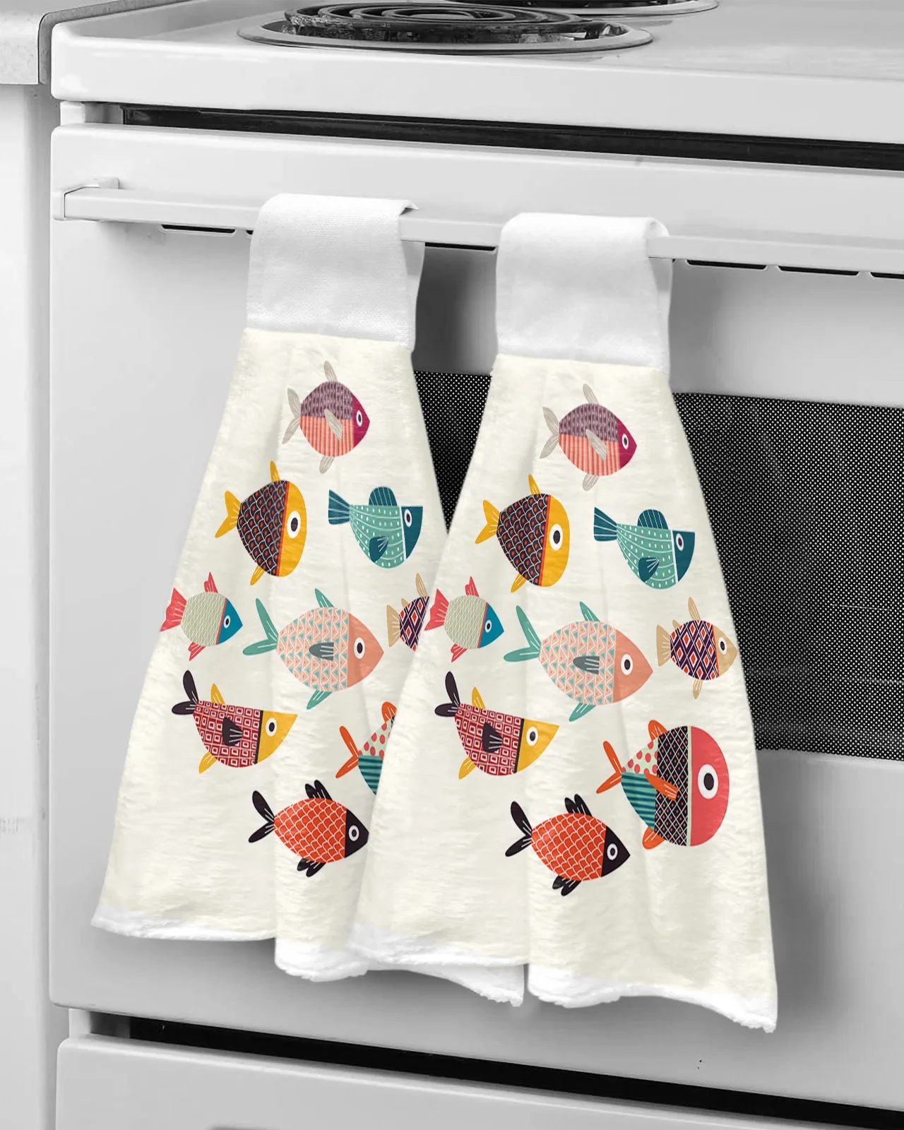 Cartoon Fish Designed Chic Bathroom Hand Towel Kitchen Absorbent Hand Towels Custom Hanging Wipe Towel Soft Hand Cloth