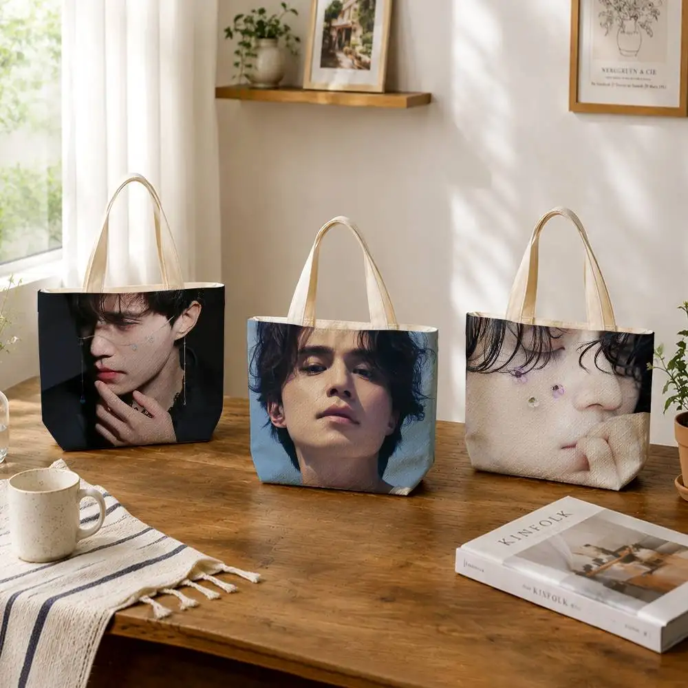 Cool L-Lee Dong-wook  Large Capacity Cotton Polyester Zipper Tote Bag Daily Shopping Shoulder Handbag