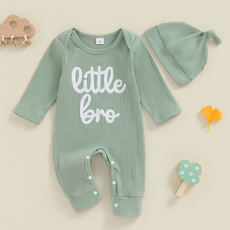 2024-05-09 Lioraitiin 0-18M Baby Boys Jumpsuit Set, Long Sleeve Crew Neck Letters Print Romper with Hat Fall Outfit