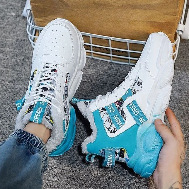 Men's Winter Thickened Fleece Lined High Top Basketball Running Shoes Trendy Lace Up Versatile Sneakers for Youth Daily Wear