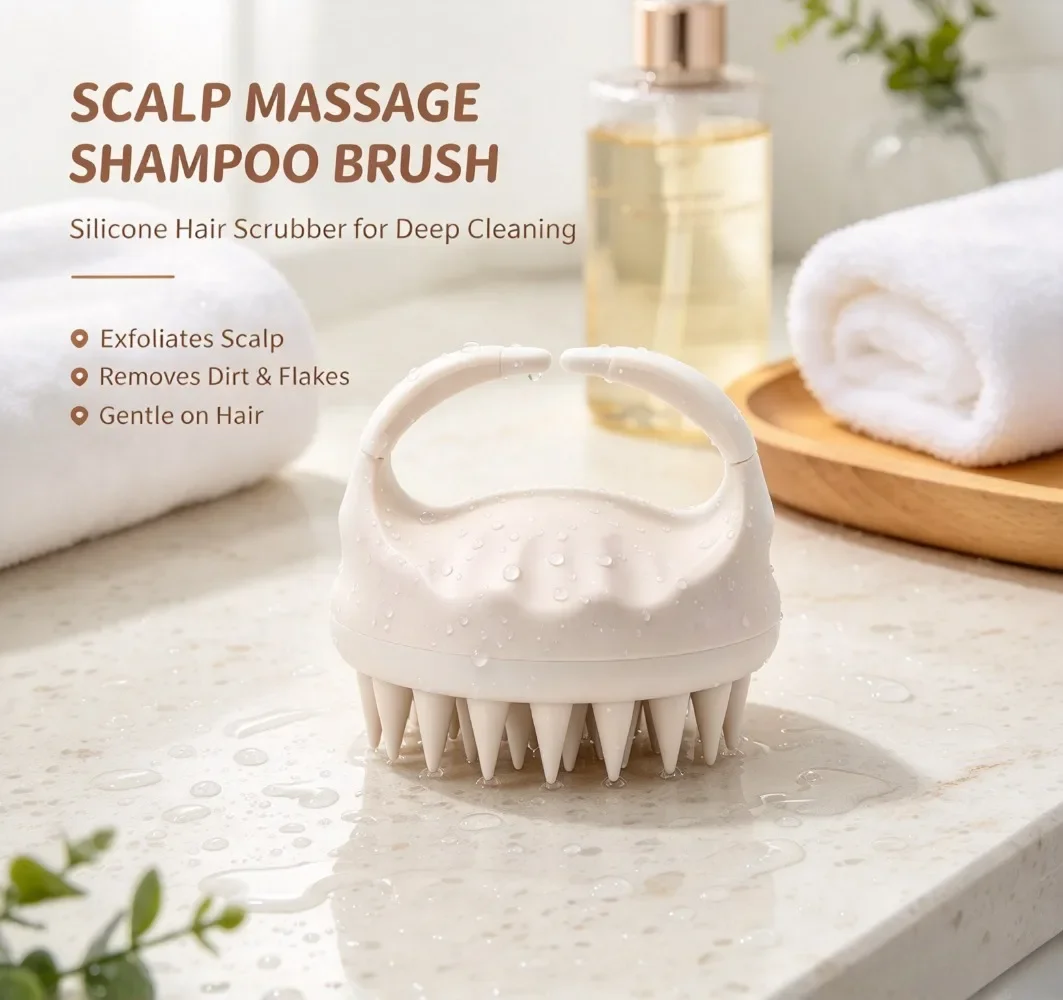 Scalp Massager Shampoo Brush Silicone Hair Scrubber Exfoliating Washing Dandruff Removal Beige Bath Care Accessory Tool