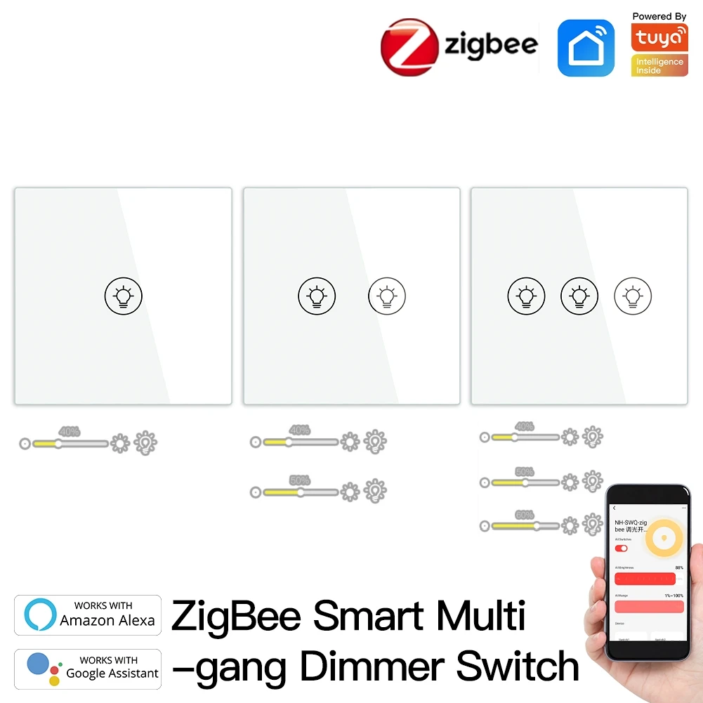 Tuya EU ZigBee Light Dimmer Switch Smart 1/2/3 Gang Brightness Adjust Controller Smart Life App Alexa Google Home Voice Control